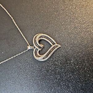 Black Diamond Heart Sterling Silver Necklace